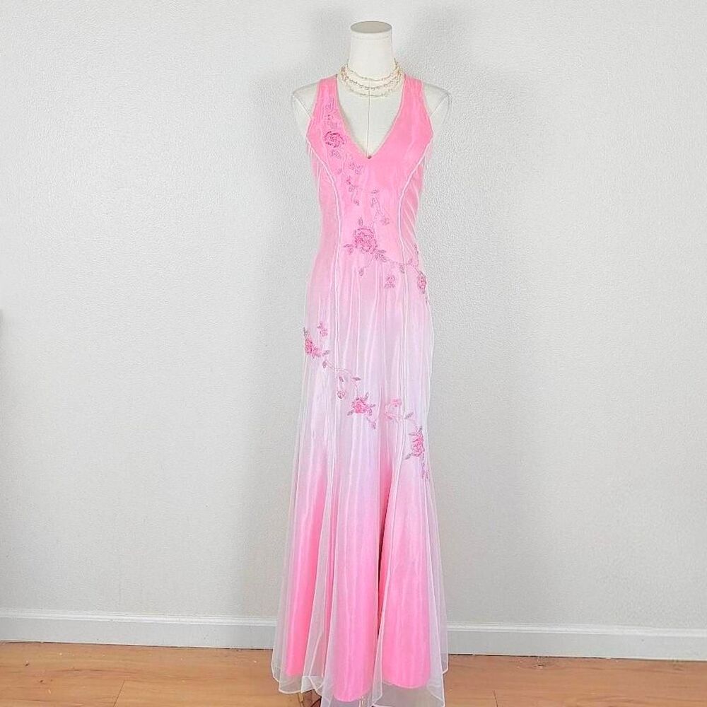 Y2K Ombré Beaded Floral Fairy Prom Dress